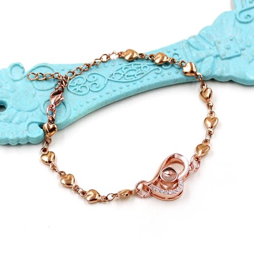 Image of Uloveido Cute Stainless Steel Heart Link Chain Bracelet | 100 Different Languages I Love You Projection Bracelets for Women Girls