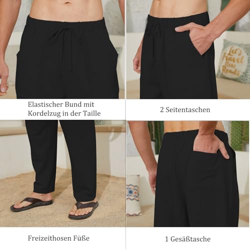 DUOLUVA Leinen Hose Männer Casual Strandhose Herren Baumwolle Yoga Hose Männer Schwarz XL
