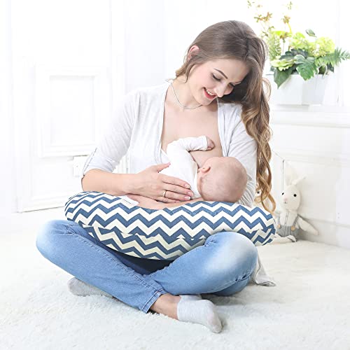 Lat Nursing Pillow And Positioner,Best For Mom Ergonomic Breastfeeding,100% Cotton Removable Cover, Bottle Breast Feeding Infant Support,Machine Washable(Blue Wave) #TOP7