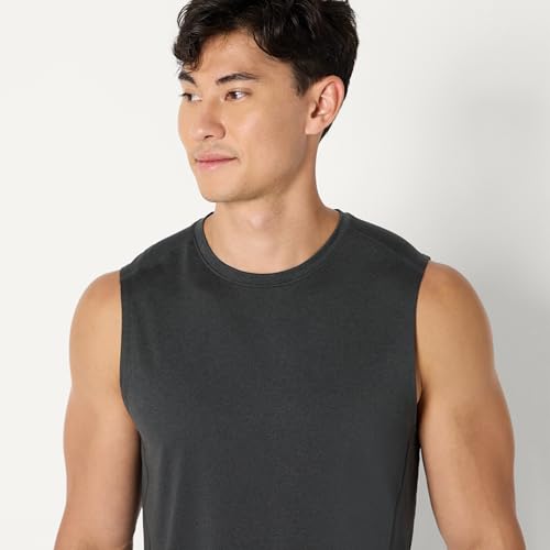 Amazon Essentials Herren Leichtes, Schnelltrocknendes und Feuchtigkeitsableitendes Sport-Muskelshirt aus Tech Stretch, Ärmellos, 2er-Pack, Graphit Heide/Henna, XS 4