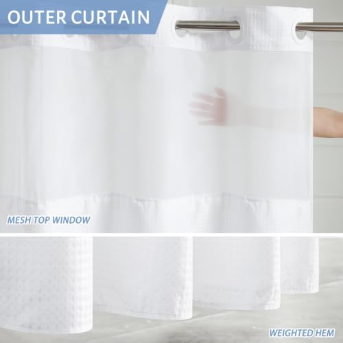 Image of Furlinic Extra Wide No Hook Shower Curtain with Snap in Liner White 96x75