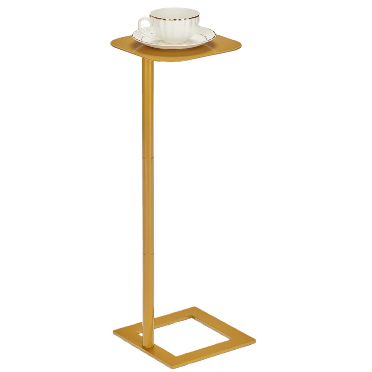 ZEXVIDA C-Shaped Side Table, Bedside Table, End Table for Small Spaces, Metal Frame Sofa Side Table, Coffee Table That Slides Under Sofa for Living Room, Bedroom (Gold, Square)