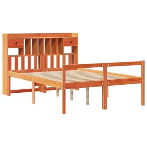 Gecheer Massivholzbett mit Regal ohne Matratze Wachsbraun 160x200 cm, Bettgestell Holzbett Doppelbett für Wohnungen Schlafzimmer Gästehaus3322075 – Bild 3
