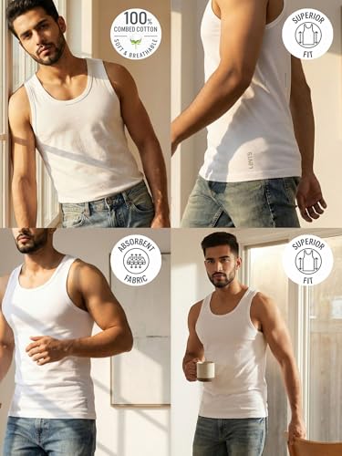 Image of Levi's 016 Men Sleeveless 100% Cotton No Side Seam with Tag-Free Comfort Vest (Pack of 2)