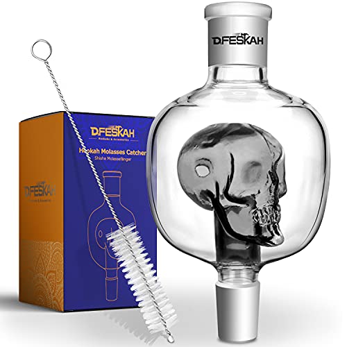 DFESKAH Shisha Molassefänger Totenkopf, Hookah 18/8 Schliff Molassefänger aus Glas, Universal Zubehör geeignet für meiste Wasserpfeife, Vorkühler-Aufsatz Skull mehr Durchzug saubere Shisha(Schwarz) Cover