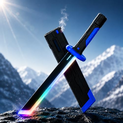 Image of Storio LED Light Up Toy Sword with Scabbard, RGB Color Changing Glowing Blade, Smoke Effect on Draw, USB Type-C Rechargeable Light Sword, Role Play Toy for Kids Boys Girls