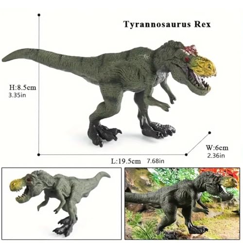 Image of FUNFOB Trex Dinosaur Toy Figure Width-19.5cm Dinosaur Toys for Kids & Adults PVC Multicolour | Whole Green Red Dot Forehead SML
