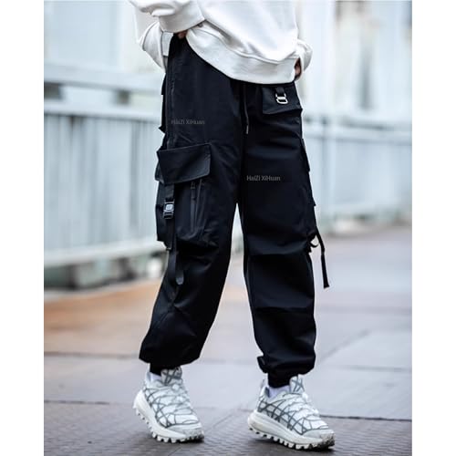Men's Dark Functional Paratrooper Tactical Cargo Pants Baggy Athletic Harem Pants Men Street Drawstring Trousers4