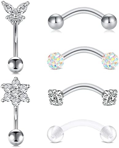 Longita 16G Stainless Steel Curved Barbell Piercing Rook Earring for Women Men Helix Daith Tragus Ear Piercing Nose Lip Eyebrow Belly Rings Septum Labret Piercing 6PCS