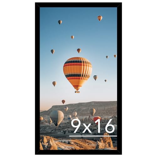 Image of JCJMY 9x16 Picture Frame Black for Wall Hanging, Wall Mounting Horizontally or Vertically, 9 x 16 Wall Gallery Poster Photo Frame with Shatter Resistant Plexiglass, Black