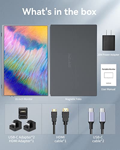 Intehill 4K Portable Monitor For Laptop And Mini Pc, High-End 16-Inch Small Computer Monitor With Golden Ratio 16:10 And Resolution 3840X2400 [U16Na] #TOP6