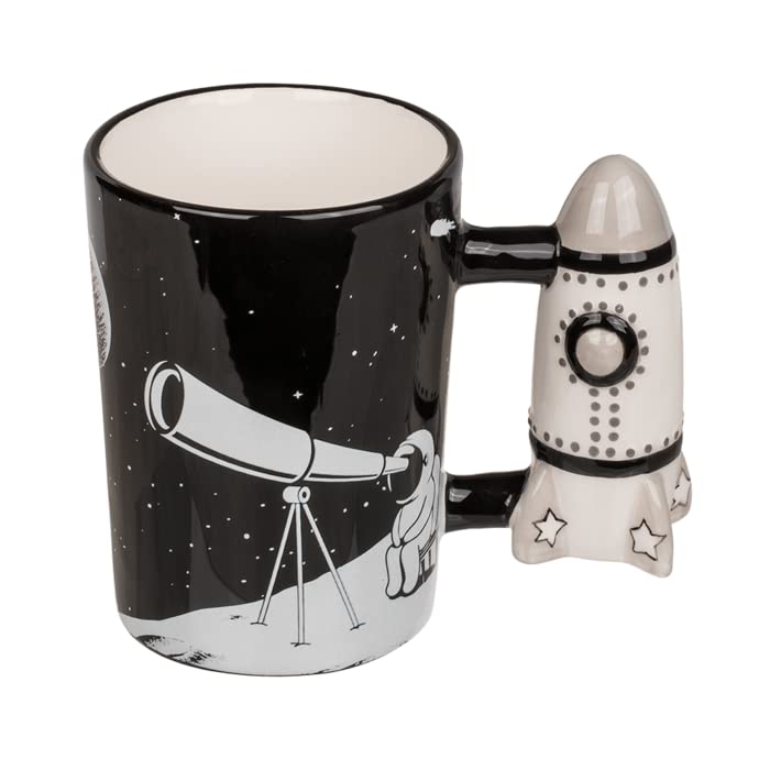 Out of the blue KG Astronauten - Taza de cerámica con mango de cohete, color blanco y negro