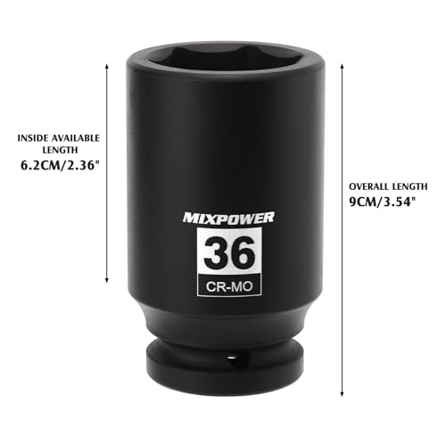 Image of MIXPOWER 3 /4 inch Drive Deep Impact Socket, 36mm, CR-MO, Metric, 6 Point, Axle Nut Impact Grade Socket for Easy Removal