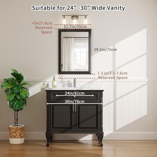 Image of 22x30 Inch Black Framed Bathroom Mirrors for Over Sink