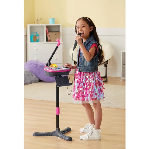 VTech - Kidi Superstar DJ Studio Rose, Micro Karaoké Enfant 9 en 1 avec Table de Mixage, Boule Disco Lumineuse Rotative, Apprentissage du Chant et Jeux, Cadeau Enfant Dès 6 Ans - Contenu en Français