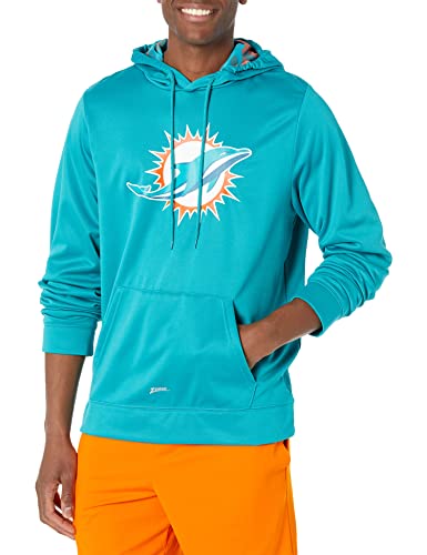 Zubaz Men's NFL Solid Team Color Pullover Hoodie with Large Primary Logo and Camo Hood Liner, Miami Dolphins, XX-Large