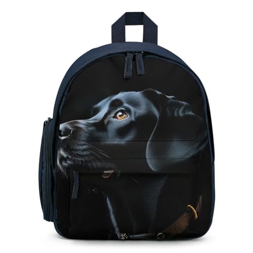 OPOZSDF Funny Mini Backpack for Men Women, Casual Daypack with Side Pocket, Adjustable Strap Small Backpack Black Labrador Dog Book Bags