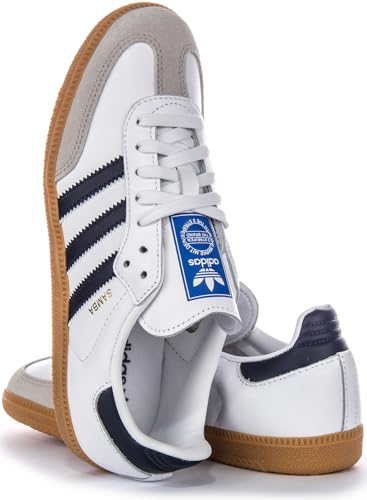 adidas Samba Og Men's 3-Stripes Retro Contrast 70S Trainers (White Navy, US 4)4