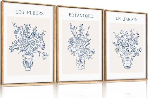 Châssis interne lianyibo art abstrait, triptyque botanique bleu marine haute définition 3 pièces