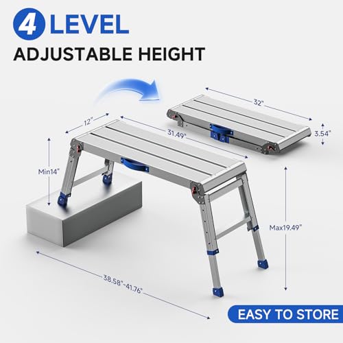Loyoda Work Platform for Adults, Aluminum Foldable Long Step Stool Adjustable Height, Lightweight and Durable Portable Outdoor Aluminum Step Ladder, Maximum Load Capacity of 800 Pounds. - Thumbnail 3