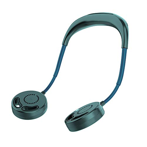 Preisvergleich Produktbild huiingwen Hängender Hals Blattloser Lüfter, Freisprech-USB Wiederaufladbare Kühlung Teleskop Klapp Doppelventilator Sommer Tragbar