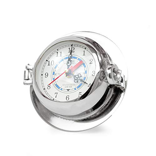 Nagina International 9" Time & Tide Aluminum Silver Nickel Polished Circular Porthole Clock Time & Tide Predictor | Weather & Moon Tidal Waves Tide Clock | Openable Flap Cover With 2-Latch Bolts #TOP3