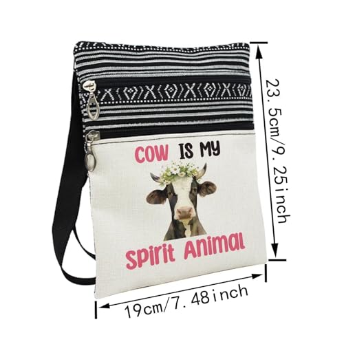 Spirit Animal Cow Messenger Bag Small Ethnic Pattern Printed Adjustable Strap Crossbody Zipper Bag Phone Bag Wallet Cute Shoulder Handbag for Cow Lovers Women Friends2