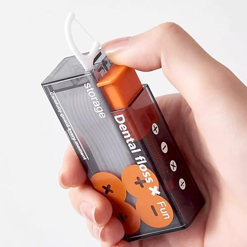 Dental Floss Box Automatically pops up for Home use, high-end Portable Portable mini Toothpick Tube, Toothpick line, Dental Floss Stick Storage Box, Teeth Cleaning (Black Orange, One Size)