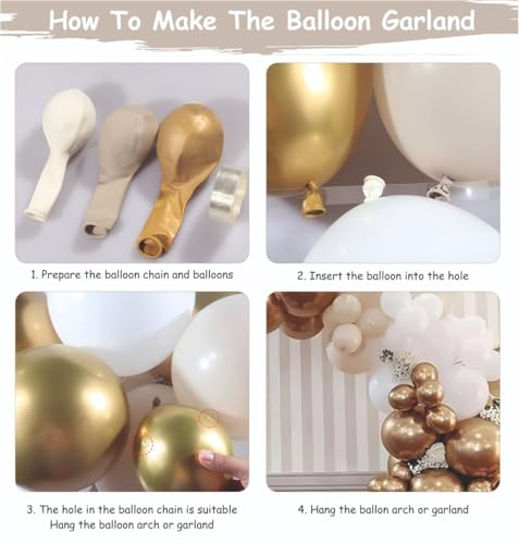 Image of Happy Birthday Balloons Decoration Kit - 47 Pcs White, Golden Chrome & Sand White Balloon Garland Set for Birthday Parties & Celebrations | Birthday Decoration for Kids & Adults