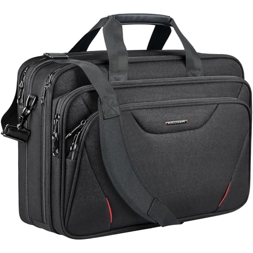 Image of KROSER Laptop Bag Premium Laptop Briefcase Fits Up to 17.3 Inch Laptop Expandable Water-Repellent Shoulder Messenger Bag Computer Bag for Travel /Business /Men /Women-Black /Red