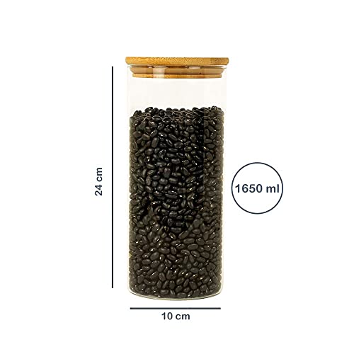 Oikos - Pote de Vidro 1,6L com Tampa de Bambu Hermético Redondo Flat