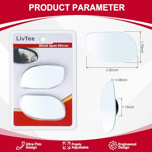 Image of LivTee Blind Spot Mirrors, HD Glass Frameless Convex Rear View Mirrors, Wide Angle Adjustable Stick for Side Mirror, Automotive Exterior Accessories for Car, SUV & Trucks, Pack of 2