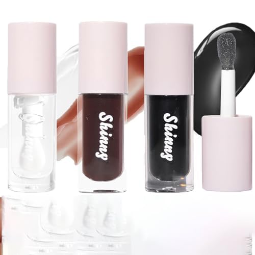 NALACAL Luxurious Translucent Black Lip Gloss Set - Clear, Black Cherry, Black Sugar Hydrating Lip Oil for Plumping, Moisturizing, Long-Lasting Shine - Non-Sticky, Vegan Makeup (3-Piece Collection)