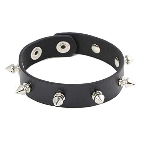 VOVOL Unisex Black Faux Leather Punk Rock Biker Wide Strap Bracelets with Spike Studded Rivet Wristband Adjustable Cover