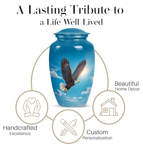 Image of Eagle Urn for Ashes for Women - Blue Urns for Human Ashes - Decorative Cloud Cremation Urn for Husband & Wife - 10 Inch Large Sympathy Gift for Female - Bird Memorial Urns for Adult Human