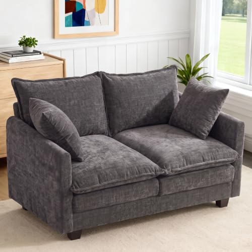 Image of 50'' Loveseat Sofa Cloud Sofa Couch, Modern Loveseats 2 Seat Couch 27 inch Deep Seat with 2 Pillows for Small Spaces Apartment Studio Office Bedroom Living Room, Grey