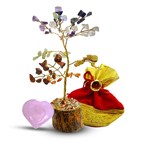 KACHVI-Kristalle Set von 2sette Chakra-Baum mit Rosenherz frei Bonsai natürliches Geldbaum Glück für den Guten Vermögen Reichtum Home Büro-Dekor spirituelles Geschenk 7-8 Zoll Cover