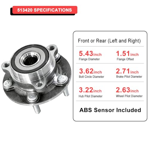 Image of MotorbyMotor 513420 Front Wheel Bearing Hub Assembly 5 Lugs for 2019-2022 Kia Forte, 2017-2022 Kia NIRO, 2017-2023 Hyundai Elantra, 2019-2021 Hyundai Veloster, 2017-2020 Hyunda Elantra GT