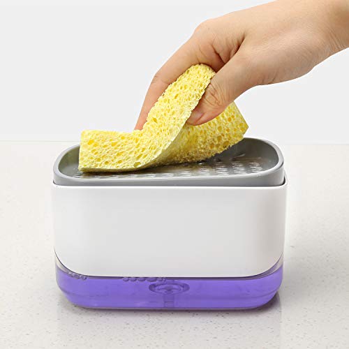 Dish Soap Dispenser For Kitchen, Soap Dispenser And Sponge Holder, Countertop Soap Pump Dispenser, 2-In-1 Soap Dispenser-One Hand Soap Pump Dispenser（White） #TOP5