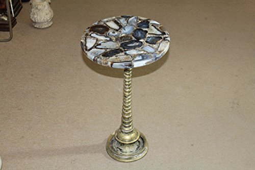 Rajasthan Gems Handmade Decorative Mosaic Natural Semi Precious Agate Stone Inlay Round Side Table Top #TOP5
