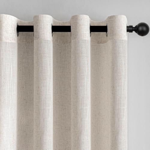 Rideau Voilage 140x240cm Naturel Lin Beige Rideaux Chambre Adult Salon Moderne Translucides et Draperies Intérieurs à Oeillets Décorati Dressing Cuisine Porte Boheme 2pcs