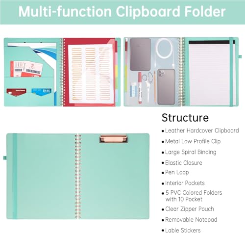 Image of HAUTOCO Leather Clipboard Folio, Spiral Organizer with Notepad & Storage