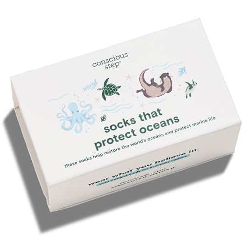 three pairs of colorful organic cotton crew socks with ocean and turtle patterns, folded together