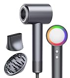 YABLAM 16W RPM High-Speed Hair Dryer for Fast Drying, Quiet lonic Blow Dryer with Frizz Control & No Heat Damage, Lightweight Travel Hair Dryer with Magnetic Nozzles for Curly & Straight Hair (Gray)