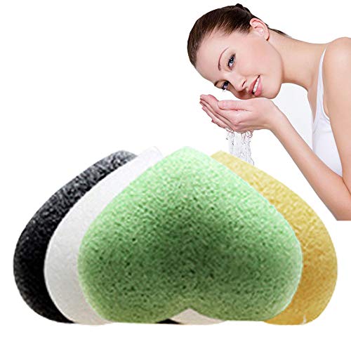 Image of Konjac Facial Sponge,Natural Face Sponges Exfoliator with Bamboo Charcoal Scrub Cleaning Puff Perfect for Sensitive Skin Anti-age (4pcs, White+Black+Green+Yellow)