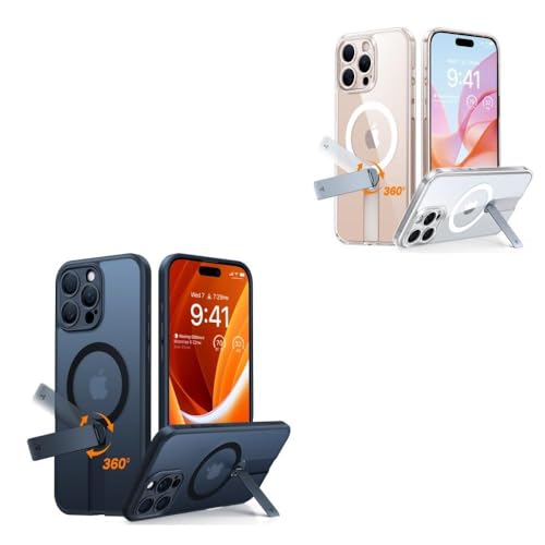 TORRAS 360° Rotatable Stand & Magnetic Shockproof for iPhone 16 Pro Case with Full Camera Protection, Fit for MagSafe, 16FT Military Grade Shockproof Slim Phone Case for iPhone 16 Pro