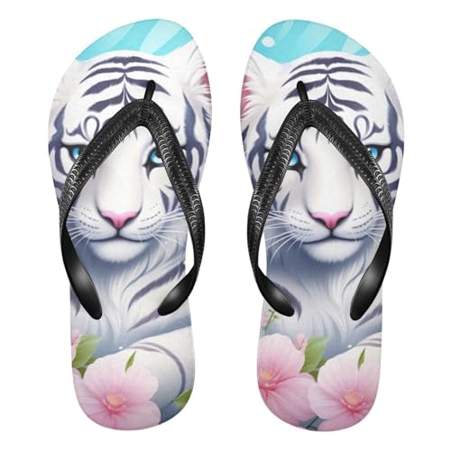 White Tiger Flower Flip Flop Beach Summer Casual Sandal for Women & Men Shower Shoes 20857306