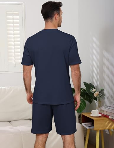 Image of JiniGolla Mens Pajamas Set Soft Short Sleeve Top and Pant Loungewear Sets 2 Piece Pjs with Pockets