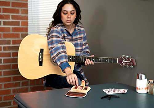 Musak Guitar Pick Holder Case – Pu Leather Square Picks - Accessories W/ 12 Slots & Mesh Pocket Gifts For Men And Women 5” L X 5.4” W 10.5” H, Black #TOP1