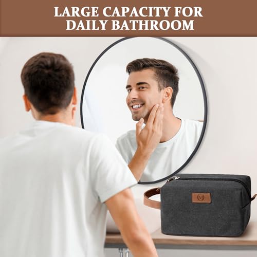 Janhavi Personalized Waterproof Toiletry Bag for Men,Gifts for Boyfriend,Toiletry Bag For Shower Caddy,Engraved Initials & Wheat Ear, Mens Toiletry Travel Bag, Travel Essentials for Men (Dark Grey J)4